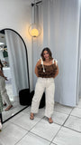 Taupe Ivory Stripes MidRise Barrel Pants