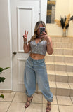 Blue VBack Sequins Top