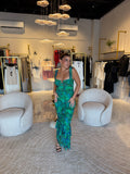 Green Wave Ruched Dress