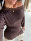 OneShoulder Brown Lace Blouse