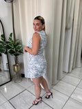 BlueMulti Tweed ButtonFront Dress