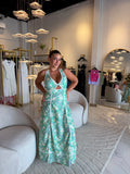 Green Floral CutOut Dress