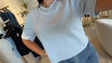 GreyBlue Studded Neck Top