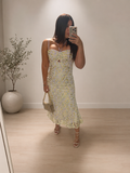LavenderYellow Lace Midi Dress