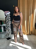 Dark Chocolate Metallic Cargo Pants