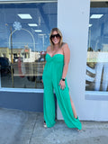 Green Strapless Smocking Back Jumpsuit