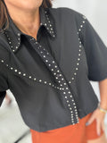 Black Crop ButtonUp Top