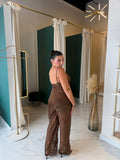 Brown Lace Top & Pants Set