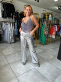 Silver High Rise Wide Trousers