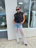 Light Denim Mesh Rhinestone Pants