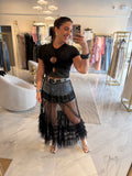 Black Tulle Denim Shorts