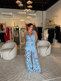 Blue Lace Floral CutOut Jumpsuit