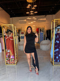Black Ruched Draped Mini Dress