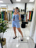 Light Blue Plaid Top & Shorts Set