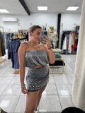 Silver Metallic Strapless Crop Top