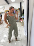 Olive Slouchy Barrel Overall