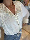 Ivory Ruffles VNeck Blouse