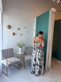 Ivory Black Halter Maxi Dress
