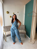 Blue Denim Button Vest & Barrel Set