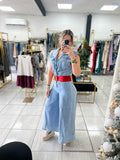 Denim WideLeg Pleats Jumpsuit