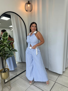 Blue White Halter TwoPieces Set
