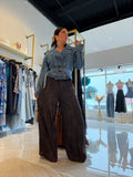 DarkBrown Tie WideLeg Pants