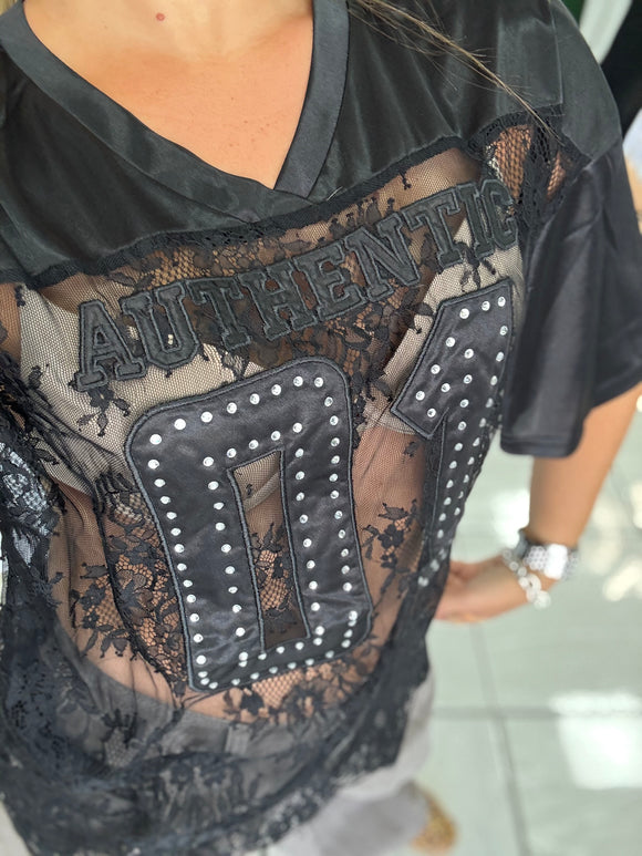 Black Patch Rhinestones Jersey