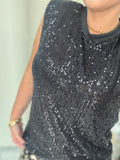 Black Padded Sequin Top