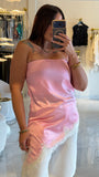 Pink Strapless Satin Lace Top