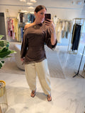 OneShoulder Brown Lace Blouse