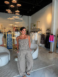 Brown Plaid Ruffled Jumpsuit