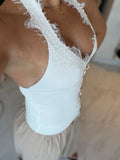 White Ribbed Lace Top
