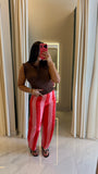 RedPink Striped Barrel Pants