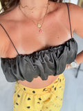 Black Spaghetti Bubble Crop Top