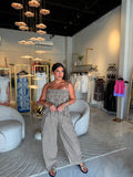 Brown Plaid Ruffled Jumpsuit