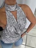 Silver Sequin Halter Top