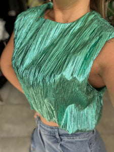 Turquoise Foil Pleated Top