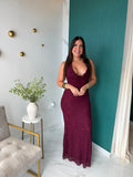 Wine Lace Halter Dress
