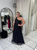 Black Sequin OneShoulder Mesh Dress