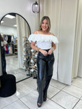 Black Leather Pearls WideLeg Pants