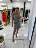 Gray Stripe Halter Vest & Shorts Set