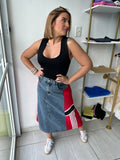 DEAL OF THE DAY - Denim & Red Midi Skirt