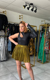 Gold Shiny Pleats Mini Skort