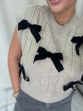 Taupe Black Bows Sweater Vest