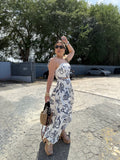 WhiteNavy Tropical Top & Skirt Set