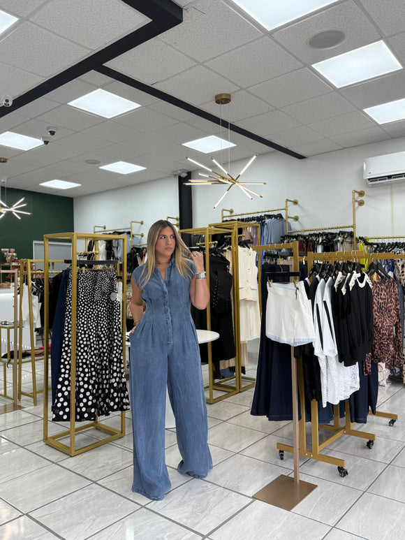 Denim CollarNeck Jumpsuit