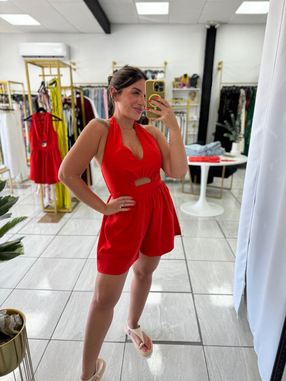 Red Halter CutOut Romper