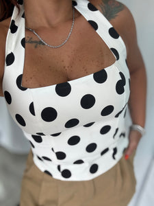 White PolkaDots Halter Top