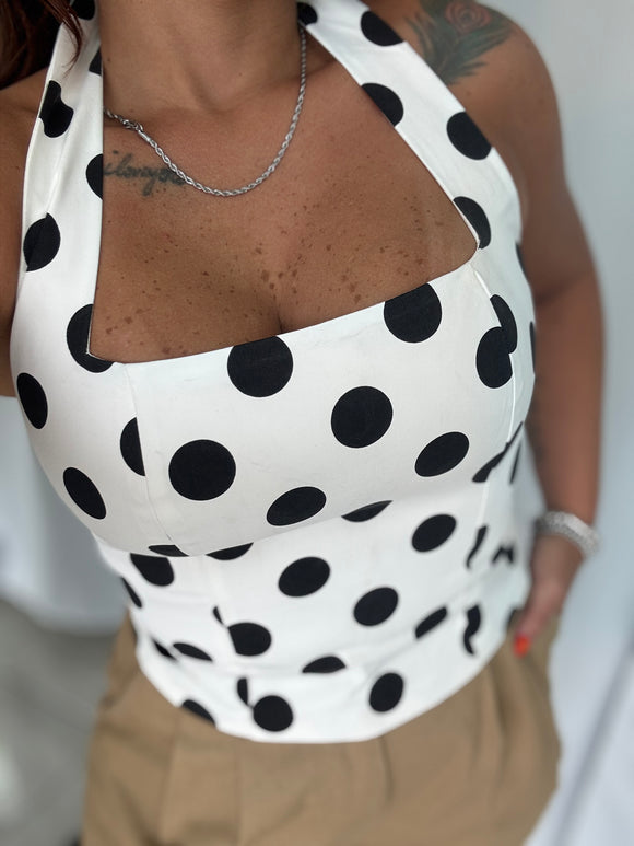 White PolkaDots Halter Top