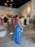 Blue Leaves Ruffled Top & Pants Set